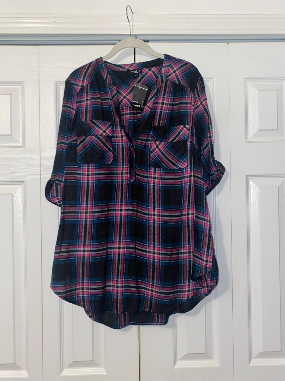 Torrid 00 Harper Plaid Brushed Rayon Top